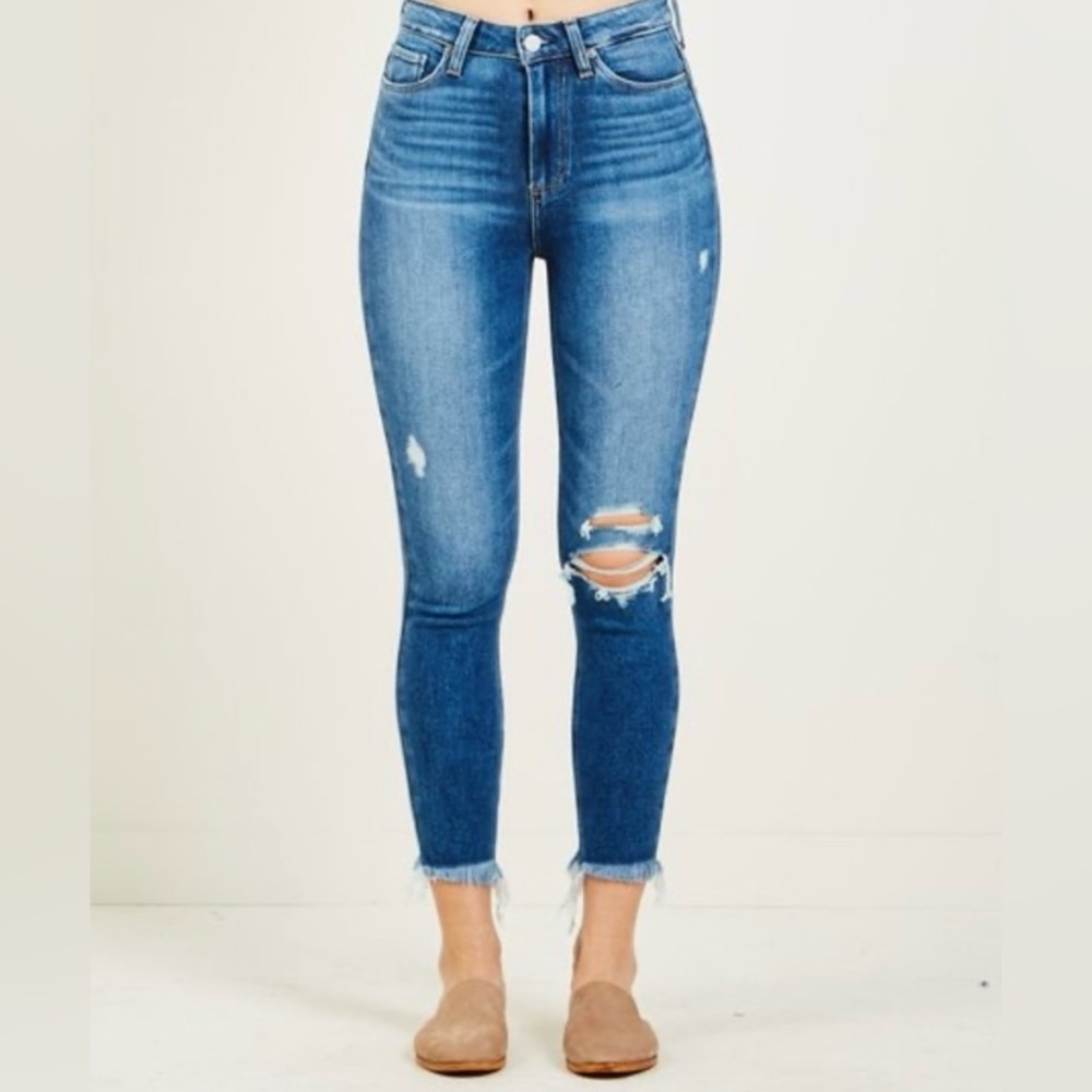 PAIGE Margot Crop Jeans, Dark Wash, Factory Distressed, Size 25